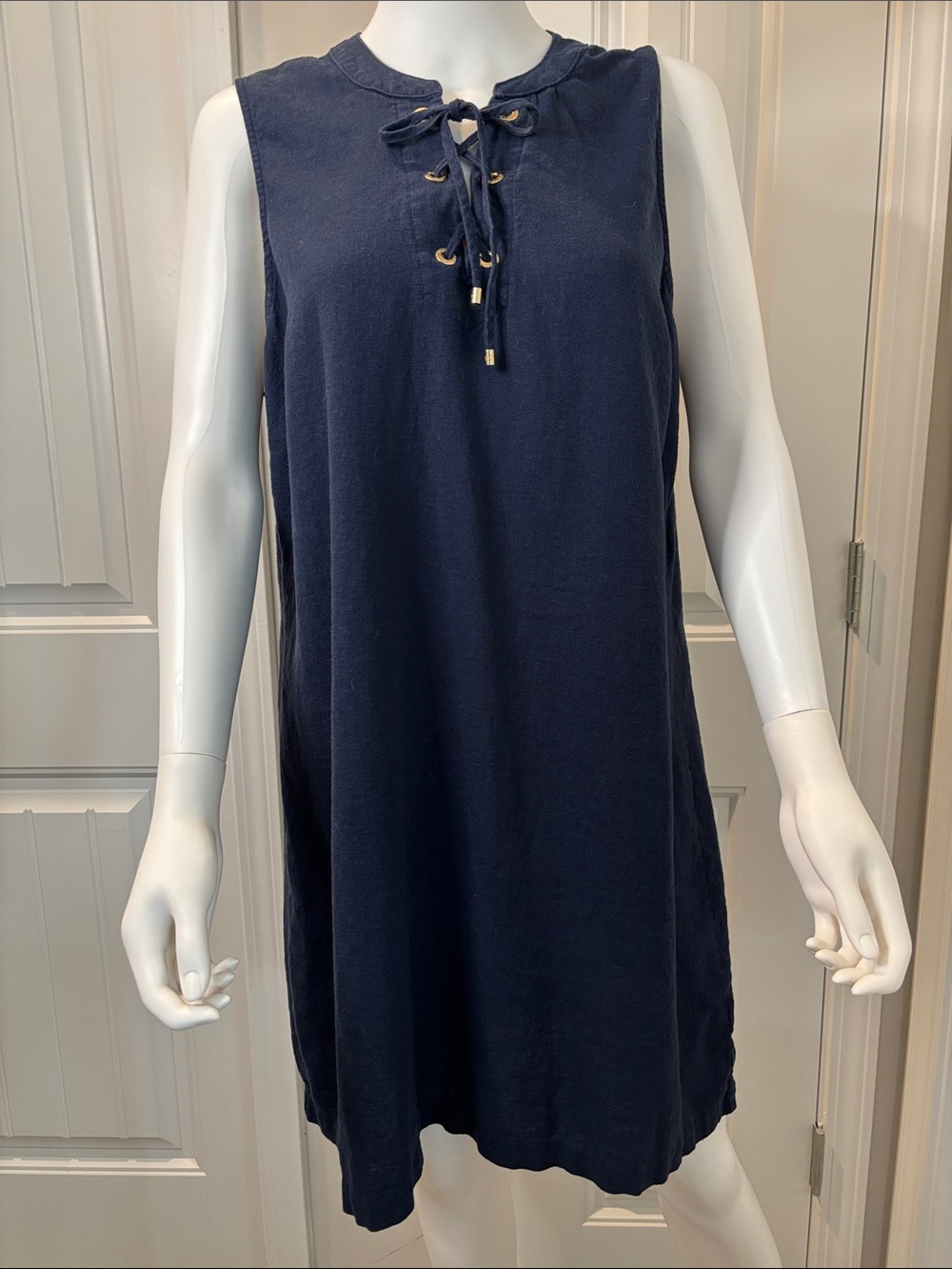 Michael Kors Navy Sleeveless Lace-Up Shift Dress Size XL